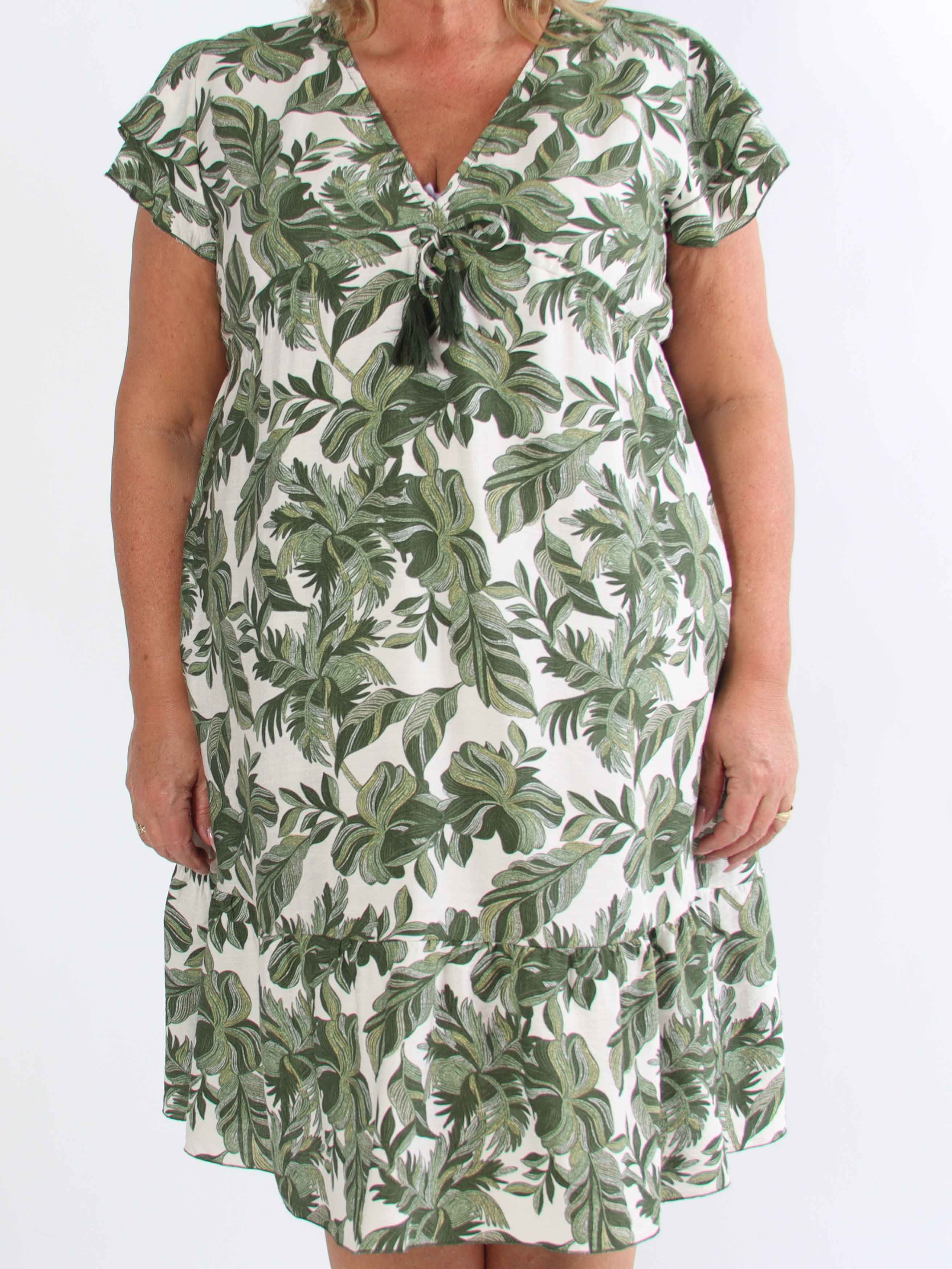 Nala - Plus size-klänning i viskos med knytband under bröstet